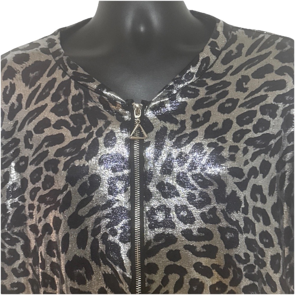 Rebel Raven Women's Full Zip Jacket Sheer Navy Silver Leopard Sz M Trendy - Picture 3 of 12